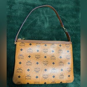 MCM Cognac Visetos Monogram Shoulder Bag with Brown Strap